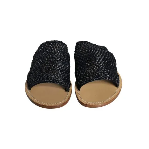 Dolce & Gabbana Black Monochrome Braided Raffia Slides Shoes - Picture 2 of 8